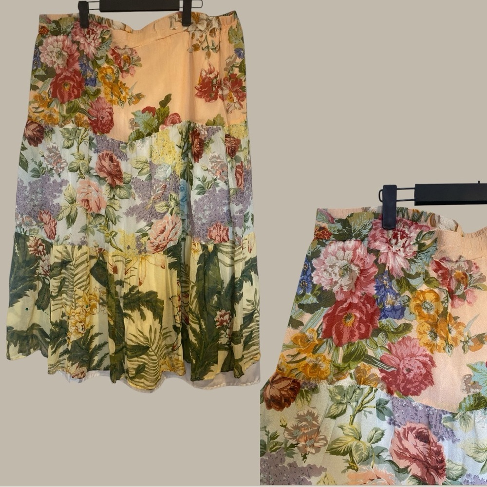Vintage Floral Patchwork Maxi Skirt Plus Size Cottagecore Boho XXL - Picture 4 of 14
